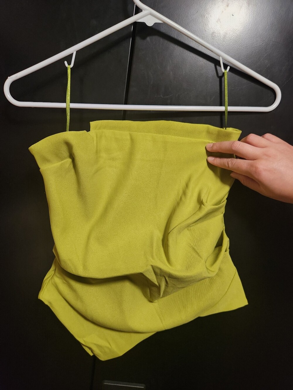 Zara Chartreuse Lime Green Asymmetric Draped Bandeau Tube Top